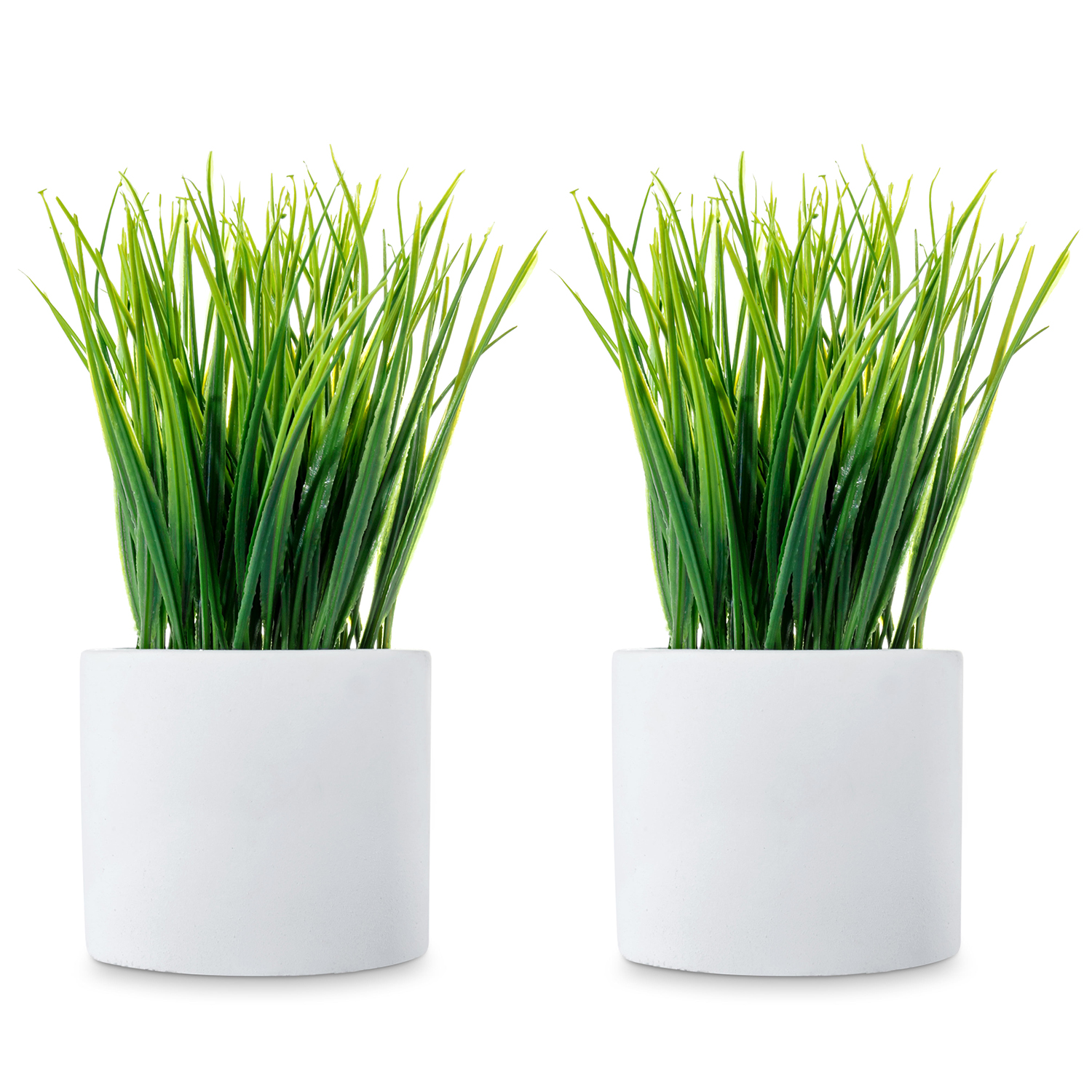 Planta decorativa moderna de cemento blanco hierba artificial verde planta, conjunto de 2 - Imagen 6 de 7