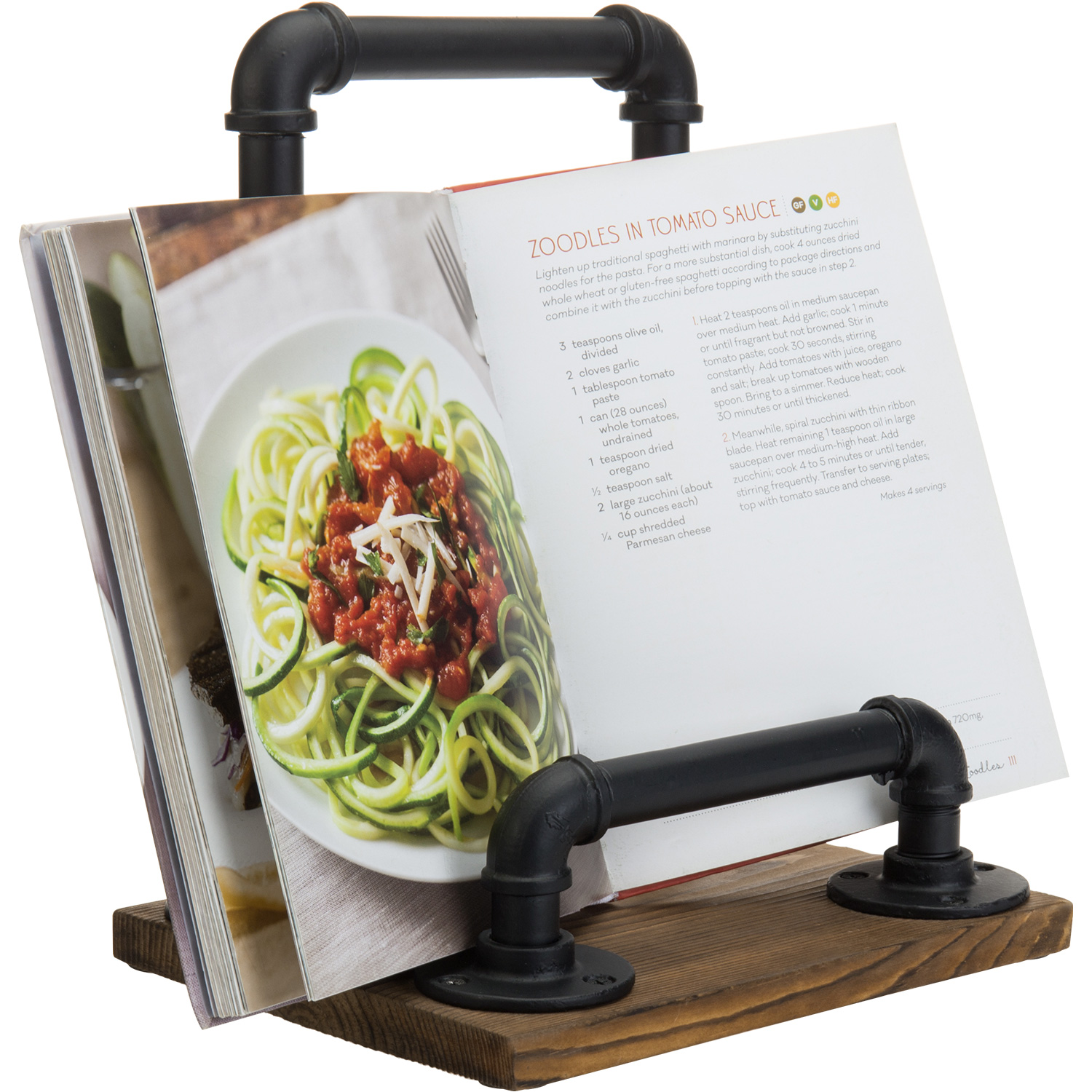 MyGift Modern Copper Metal Industrial Pipe Cookbook Stand 