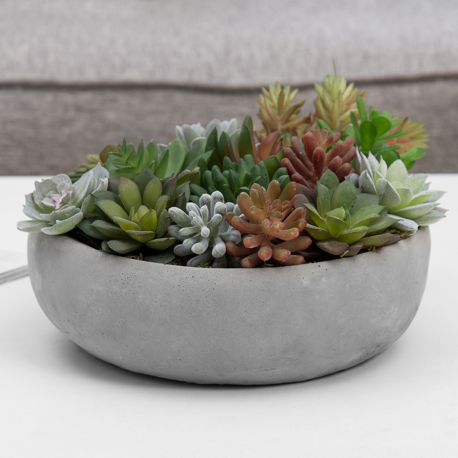 MyGift Faux Assorted Succulent Arrangement in Round Gray Cement Planter ...