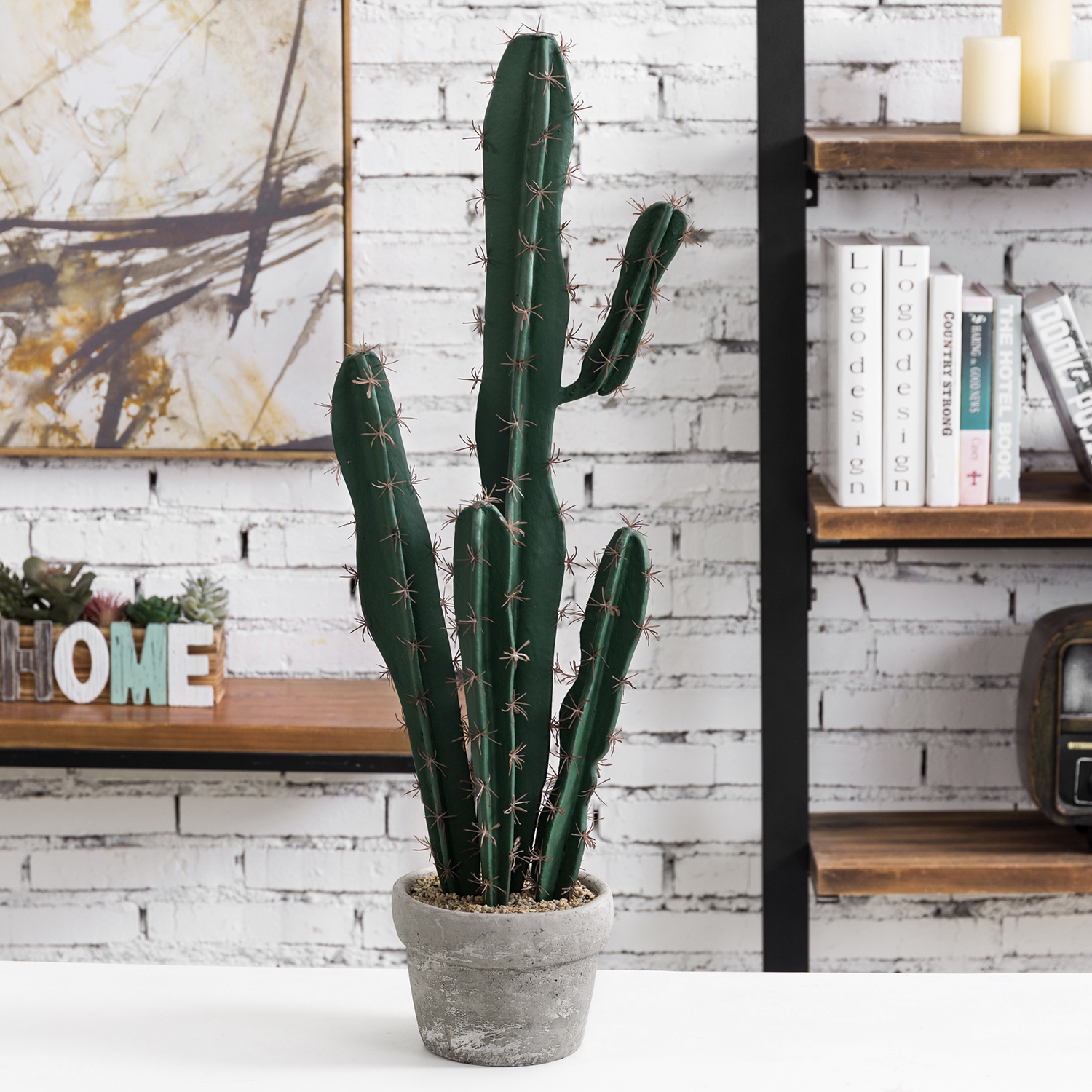 MyGift 30 Inch Artificial Potted Saguaro Cactus Plant in Gray Cement ...